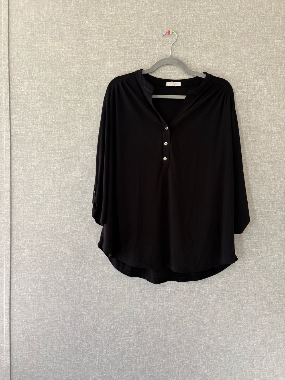 Black Women's Henley Blouse - Classic Button Front Top